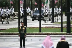 Arabian horses escort Trump’s Beast in Saudi Arabia, with Elon Musk in attendance